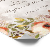 Poster Automne Orange Bourgogne Mariage Floral Bienvenue (Coin)