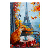Automne parisien | Chat au gingembre dans un café