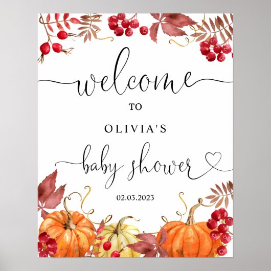 Poster Automne Petit citrouille sur le chemin signe de bi (Devant)