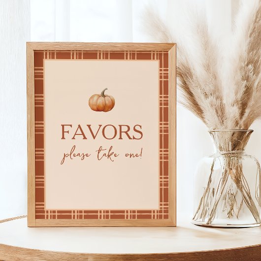Poster Automne Plaid Un Petit Baby shower Citrouille Sign