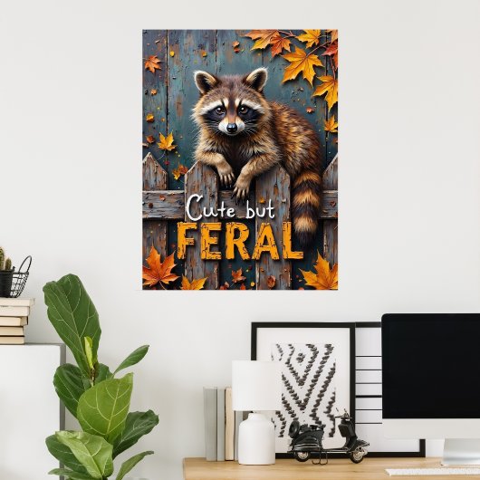Poster Automne Prowler : Raccoon sur la clôture Patinée (Bureau à domicile)