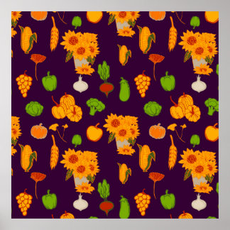 Poster Automne Récolte Saine Veggie Et Fruits Jeter Pi