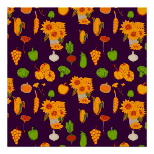 Poster Automne Récolte Saine Veggie Et Fruits Jeter Pi