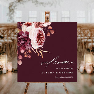 Poster Automne Romance Bourgogne Floral Mariage Bienvenue