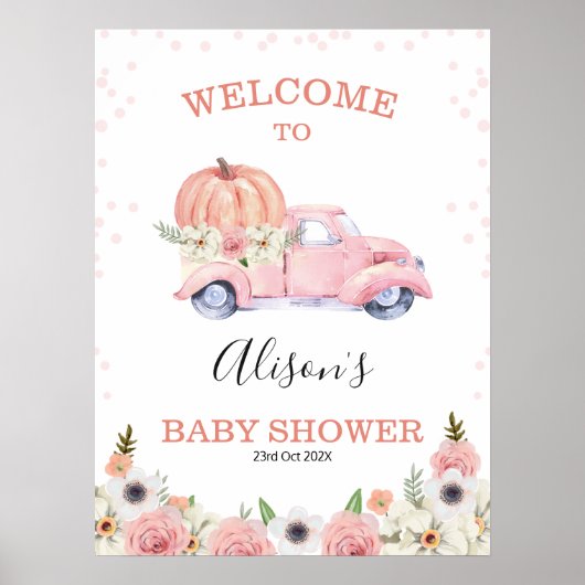 Poster Automne rose Citrouille  Baby shower de camion Bie (Devant)