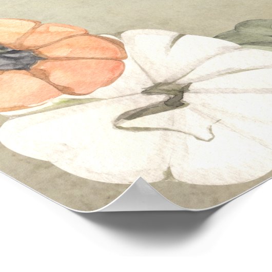 Poster Automne Rustique Automne Blanc, Orange Citrouille  (Coin)