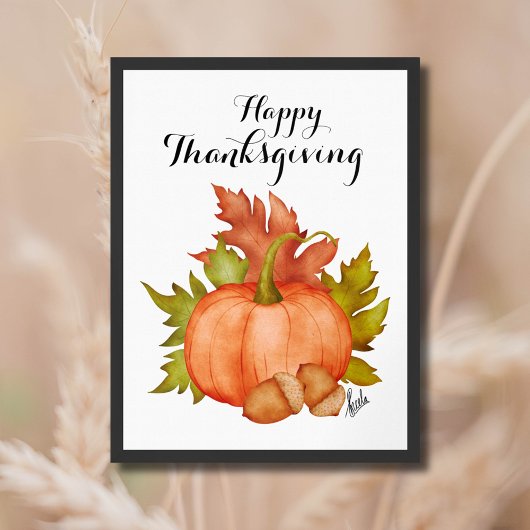 Poster Automne Rustique Bon thanksgiving Citrouille
