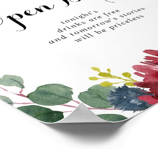 Poster Automne Rustique Calligraphie Mariage Open Bar Sig (Coin)