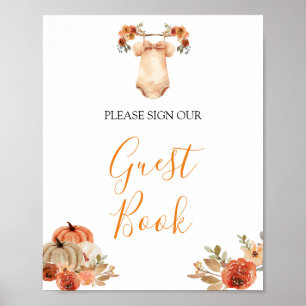 Poster Automne Rustique Citrouille Floral Vêtements de bé
