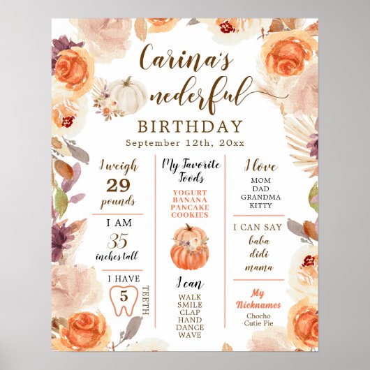 Poster Automne Rustique Citrouille Onederday Sign (Devant)