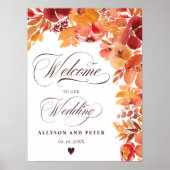 Poster Automne rustique peint boho fleuri mariage accueil (Devant)