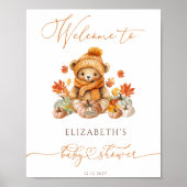 Poster Automne Teddy Ours et Baby shower Citrouille Bienv (Devant)