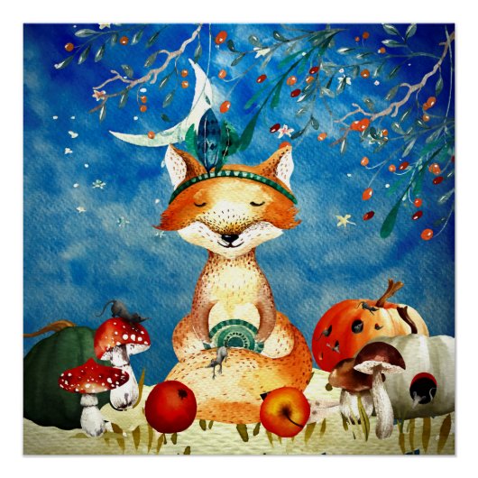 Poster Automne Woodland Friends Fox Forest Illustration (Devant)