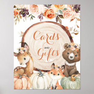 Poster Automne Woodland Girl Baby shower Cartes et cadeau