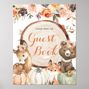 Poster Automne Woodland Girl Baby shower livre d'invité