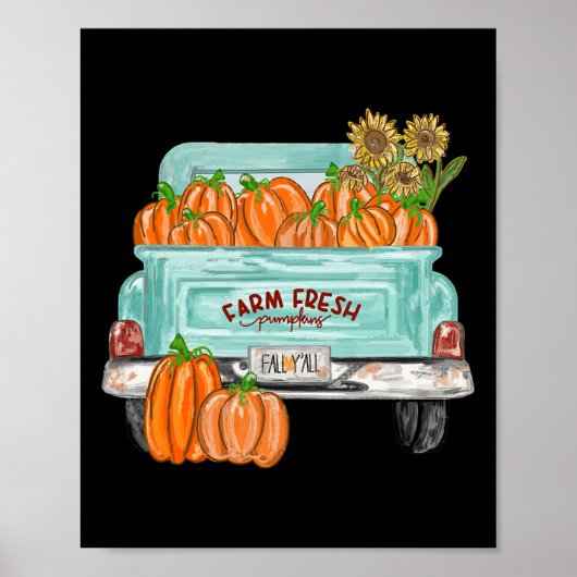 Poster Automne Y'all Camion Citrouille Tournesol Automne (Devant)