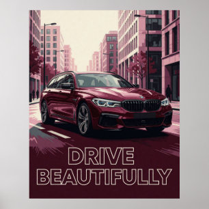 Poster 🌆 Automobile Rouge Nuit Urbaine