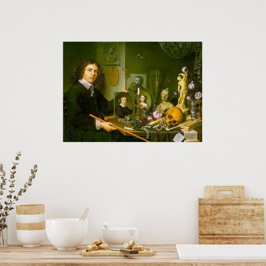 Poster Autoportrait avec symboles Vanitas (Cuisine)