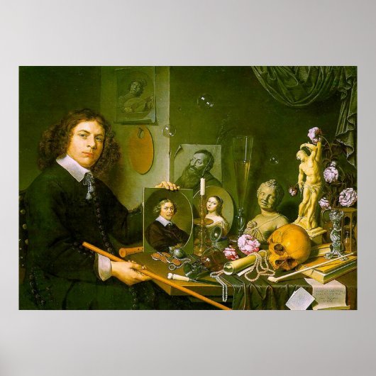 Poster Autoportrait avec symboles Vanitas (Devant)