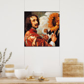 Poster Autoportrait avec tournesol, célèbre oeuvre d'art (Cuisine)