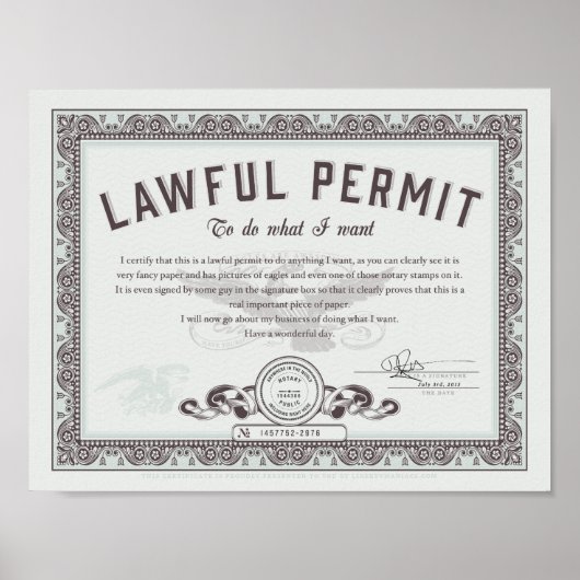 Poster Autorisation Légale De Faire Ce Que Vous Voulez (Devant)