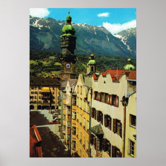 Poster Autriche, Innsbruck, Tyrol, Toit d'or, vieille vil
