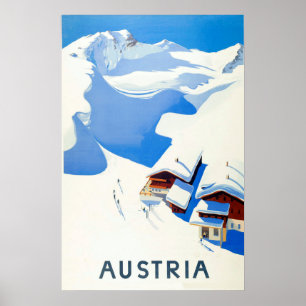 Poster Autriche, ski, gîte en montagne en hiver