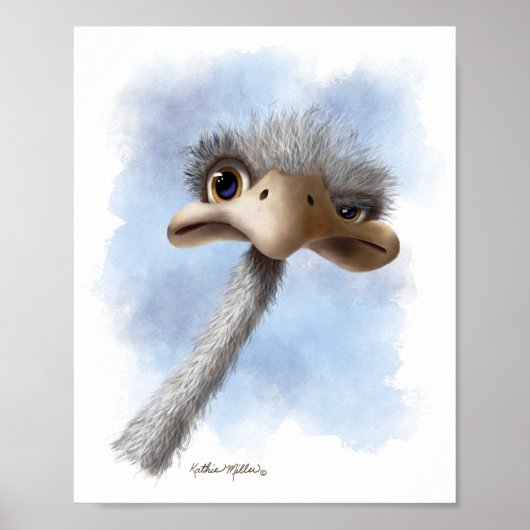 Poster Autruche caricaturale drôle (Devant)