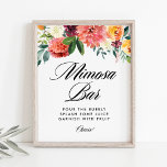 Poster Autumn Blooms Fête des mariées Mimosa Bar<br><div class="desc">Panneau de bar mimosa fleurie rustique orné d'aquarelles de fleurs d'automne bordeaux,  orange,  rousses et rouges. Ce panneau de bar mimosa floral automne est parfait pour les mariages d'automne,  douches nuptiales,  baby showers et événements similaires.</div>