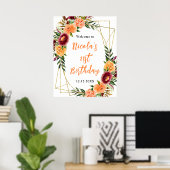 Poster Autumn Burgundy and Orange Birthday Welcome (Bureau à domicile)