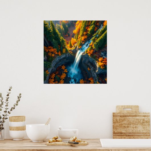 Poster Autumn Canyon Waterfall – Vibrant Fall Forest Land (Cuisine)