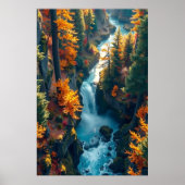 Poster Autumn Canyon Waterfall – Vibrant Fall Forest Land (Devant)