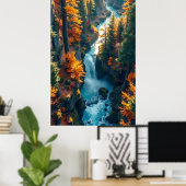 Poster Autumn Canyon Waterfall – Vibrant Fall Forest Land (Bureau à domicile)