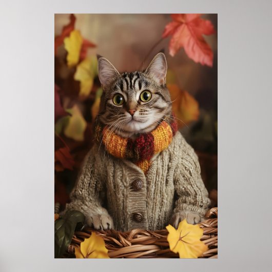 Poster Autumn Cat Art Print, Cozy Fall (Devant)