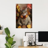 Poster Autumn Cat Art Print, Cozy Fall (Bureau à domicile)