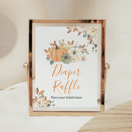 Poster Autumn Floral Citrouille Baby shower Déchets Raffl