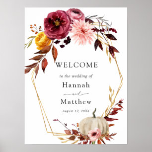 Poster Autumn Floral Pumpkin Wedding Welcome Sign