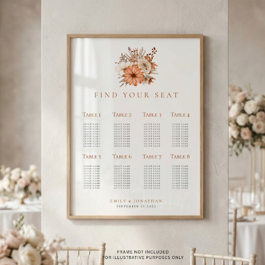 Poster Autumn Florals 8 table Wedding Seating Plan