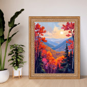 Poster Autumn Hills | Fall Leaves Foliage Watercolor