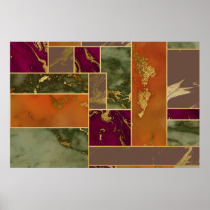 Poster Autumn Luxury   Geometric Gold Jewel Tone Marble