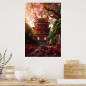 Poster Autumn Maple Pagoda Temple Staircase Glow (Cuisine)