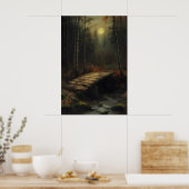 Poster Autumn Moonlit Forest Bridge Rustic Woodland Art (Cuisine)