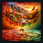 Poster Autumn Mountain Liquid Splash<br><div class="desc">Immerse yourself in the majestic beauty of the high wilderness with this stunning "Liquid Alchemy" masterpiece. A serene autumn landscape, featuring a noble stag and a soaring eagle among golden-hued mountains, is perfectly captured within a crystalline liquid splash. Rendered in breathtaking 8K ultra-high definition, this surreal work ensures razor-sharp anatomical...</div>