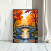 Poster Autumn Park Bridge | Fall Foliage Watercolor