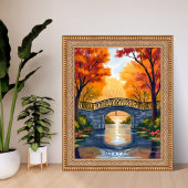 Poster Autumn Park Bridge | Fall Foliage Watercolor