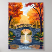 Poster Autumn Park Bridge | Fall Foliage Watercolor (Devant)