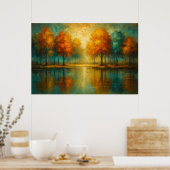 Poster Autumn Radiance Teal Reflections and Golden Light (Cuisine)