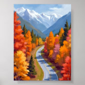 Poster Autumn Road | Fall Foliage Watercolor Nature (Devant)