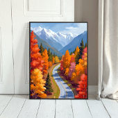 Poster Autumn Road | Fall Foliage Watercolor Nature