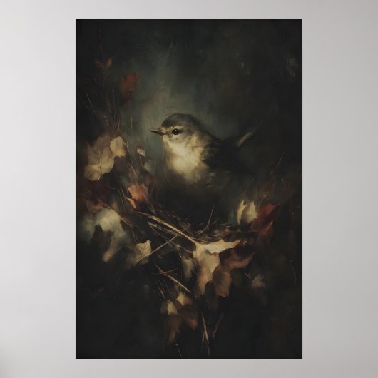 Poster Autumn Small Wren Bird Art Printable Moody (Devant)